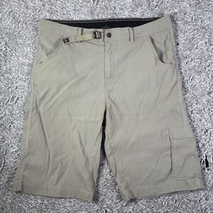 prAna Zion Belted Cargo Shorts Mens XXL Beige Stretch Utility Hiking Outerwear